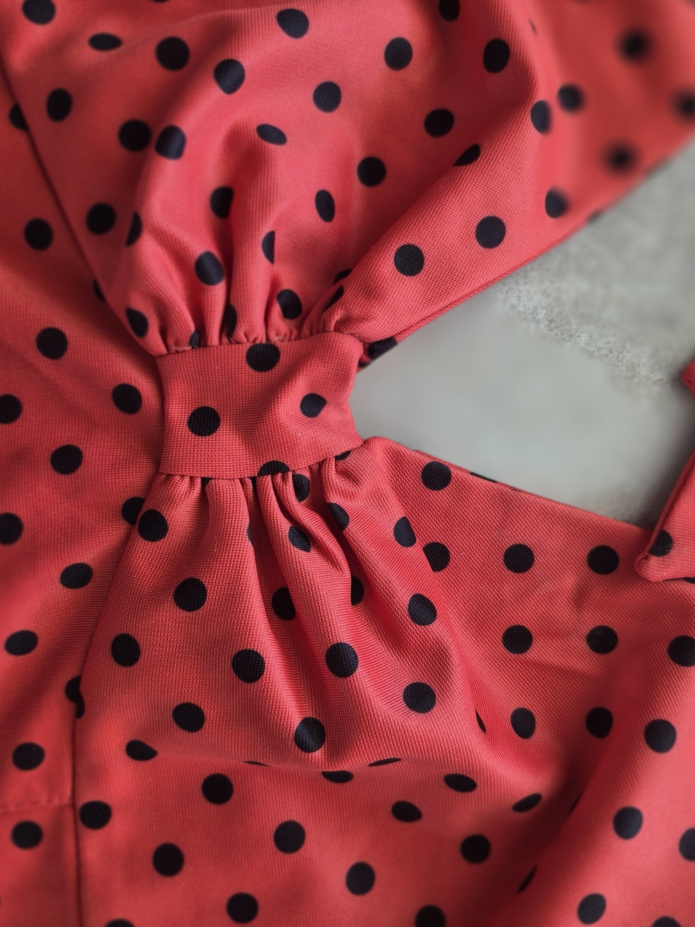 Red Polka Dot Dress Top with Black Dots
